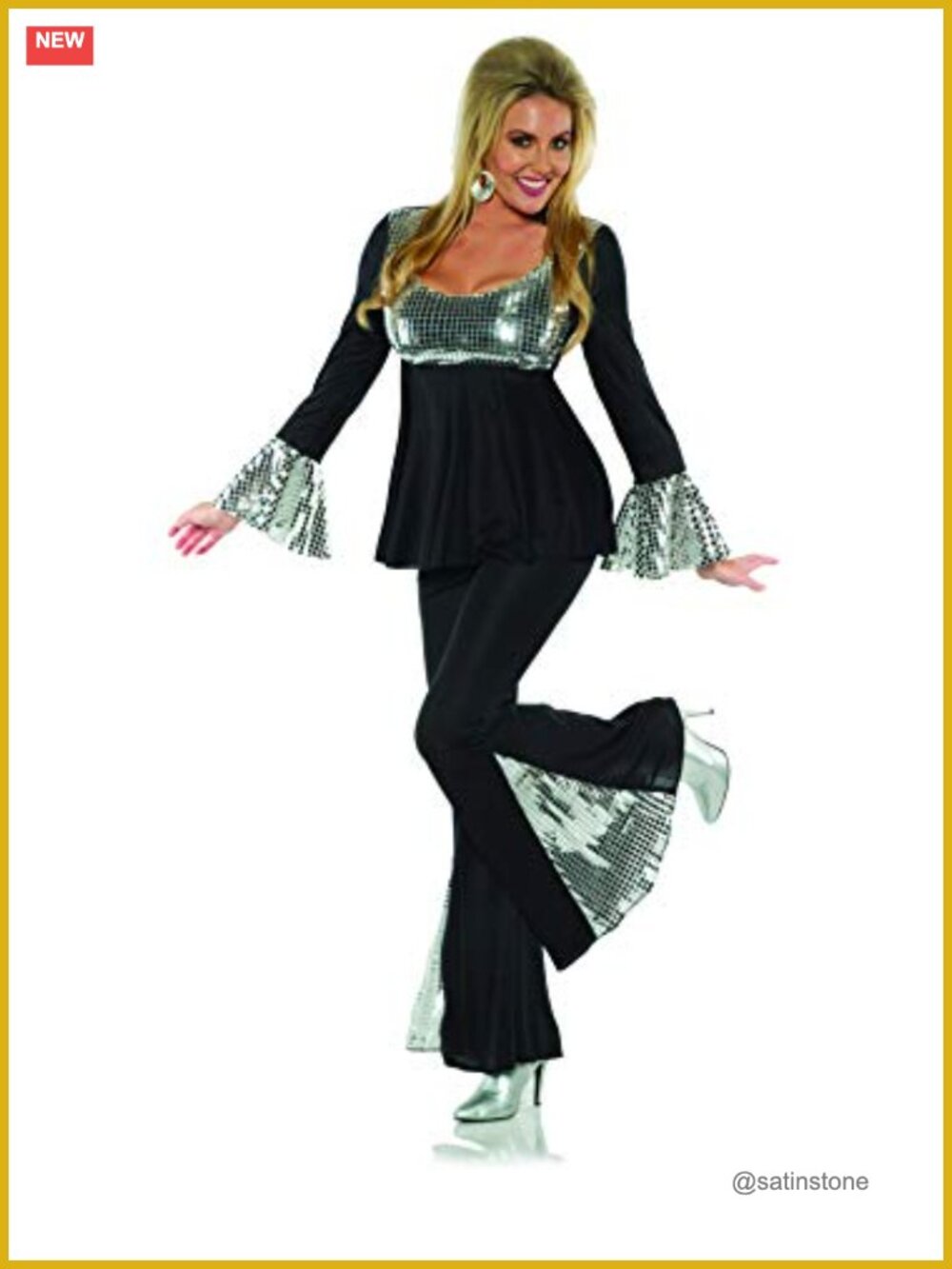 2-Piece Disco 70s Costume Bell Sleeve Top Bellbottom Pants